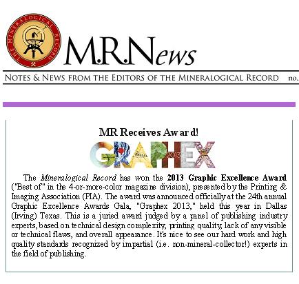 2013 Graphic Excellence Award for The Mineralogical Record.jpg