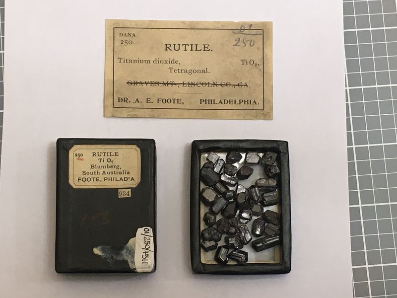 6-Box of rutile specimens with two Foote labels.JPG