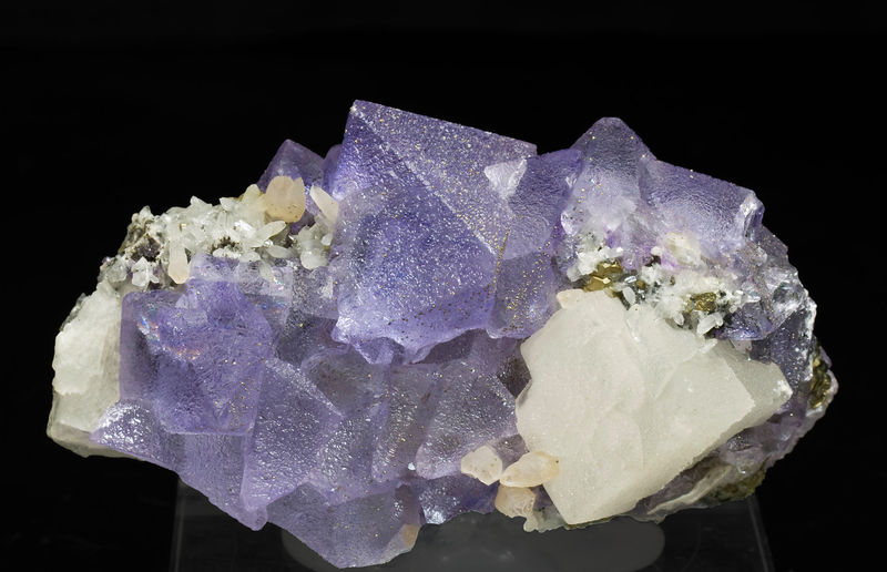 Octahedral Fluorite with Calcite Pyrite and Quartz - Naica_Chihuahua_Mexico.jpg